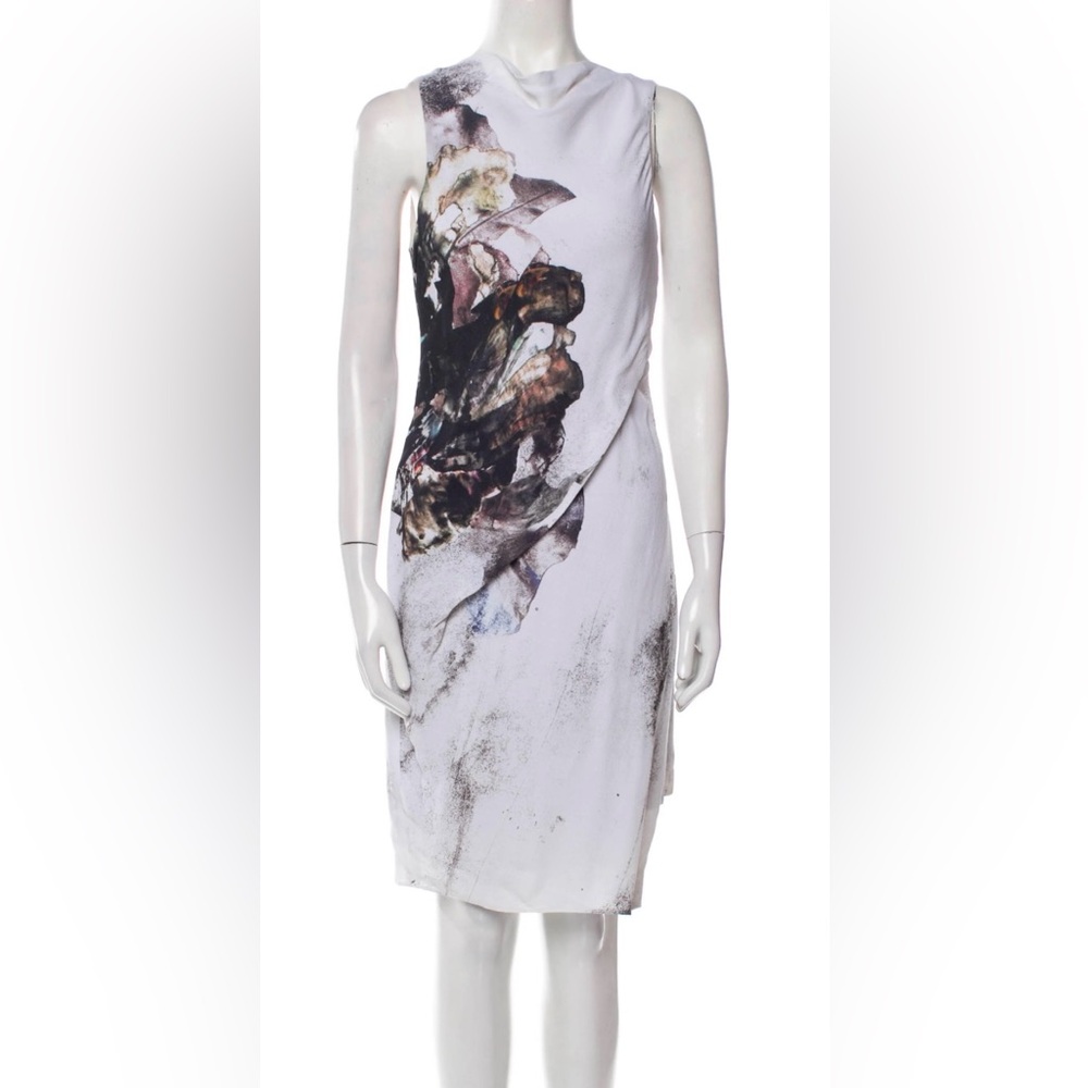 NWT Helmut Lang Abstract Knee Length Dress in Carrion Print Rust Multi Size 2